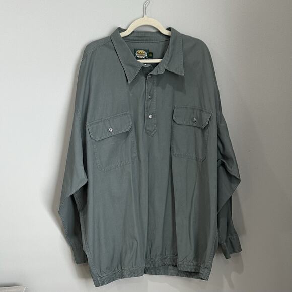 Cabela's Collared Shirt Men 4XL Green Canvas Elastic Waist Outdoor Fishing - Picture 1 of 5
